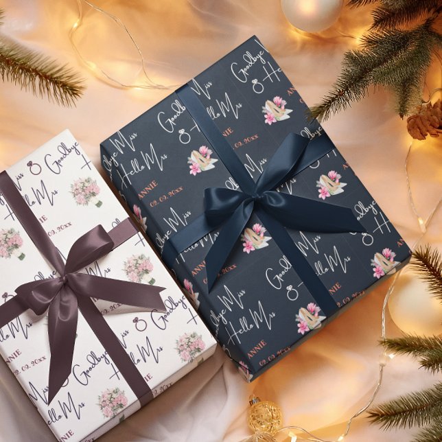 Modern hejdå Fröken Hello Mrs Blue Bröllopsdusch Presentpapper (Skapare uppladdad)