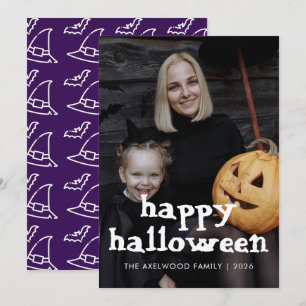 Modern Hekta Hatt & Fladdermöss Halloween Familjef Julkort