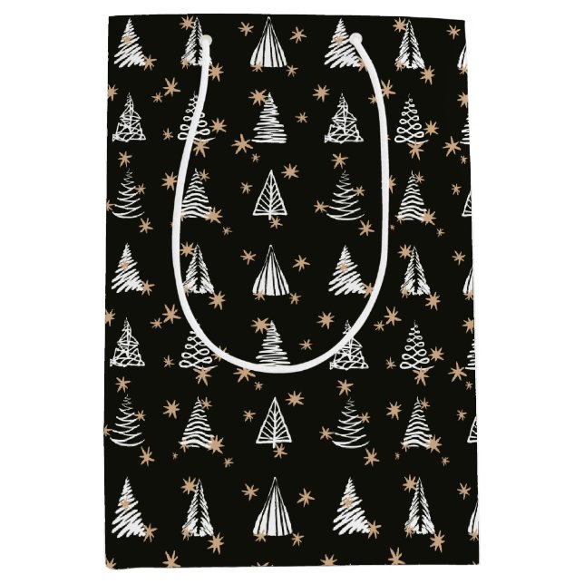 Modern Helgdag Black White Guld Stars (Framsidan)