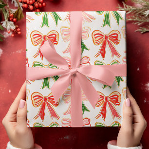 Modern Helgdag Bows Red Grönt Rosa jul Presentpapper