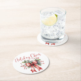 Modern Helgdag Cheer skript Red Bow Underlägg Papper Rund