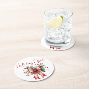 Modern Helgdag Cheer skript Red Bow Underlägg Papper Rund