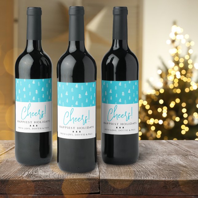 Modern Helgdag Cheers Vinflaska Etikett (Modern Holiday Cheers Wine Label)