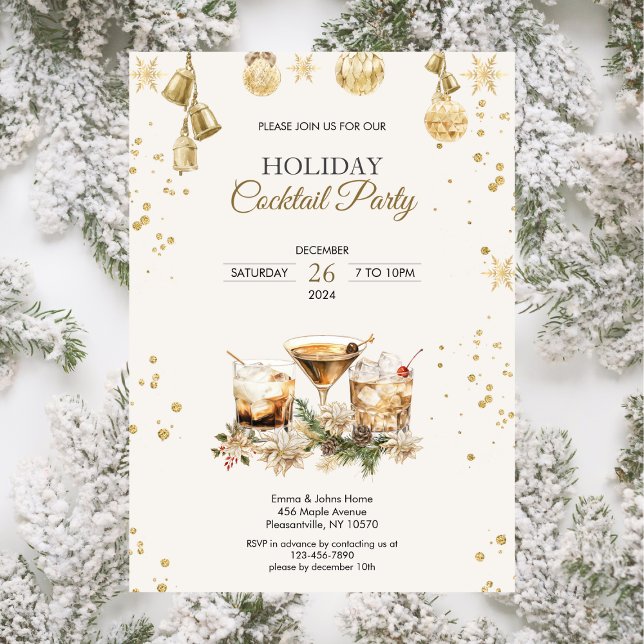 Modern Helgdag Cocktail Party-Guld Inbjudningar (Skapare uppladdad)