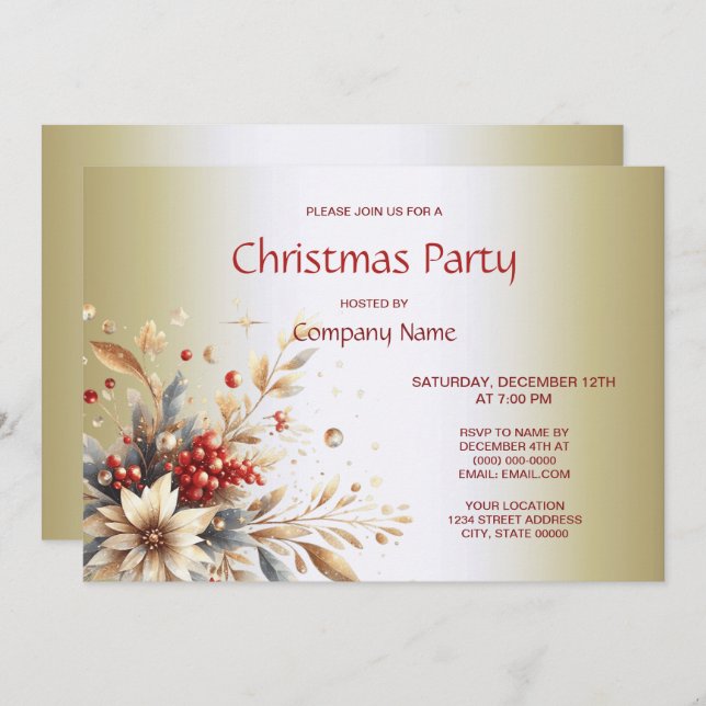 Modern Helgdag Flowers-julfest - inbjudan (Fram/baksida)