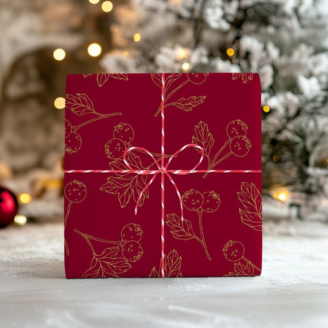 Modern Helgdag Foliage Guld och Red Presentpapper (Skapare uppladdad)