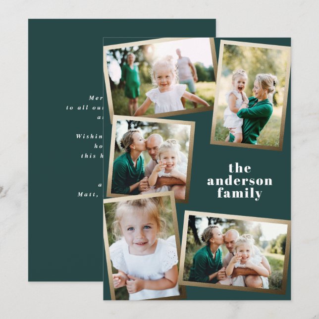 Modern helgdag för multifotofamilj i guld (Fram/baksida)