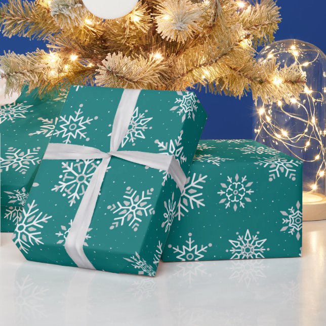 Modern Helgdag för vintersnöflingor, blå Grönt Presentpapper (Helgdagar)