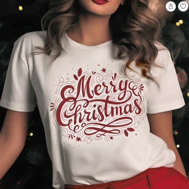 Modern Helgdag i Festive God jul T Shirt (Festive Merry Christmas Modern Script Holiday T-Shirt)
