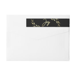 Modern Helgdag Joy Faux Guld Black Botanical Etikettband