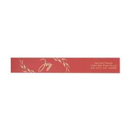 Modern Helgdag Joy Faux Guld Red Botanical Etikettband