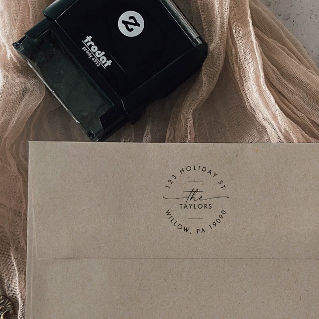 Modern Helgdag-kort för skriptfamiljen i cirkel Ad Självfärgande Stämpel (Skapare uppladdad)