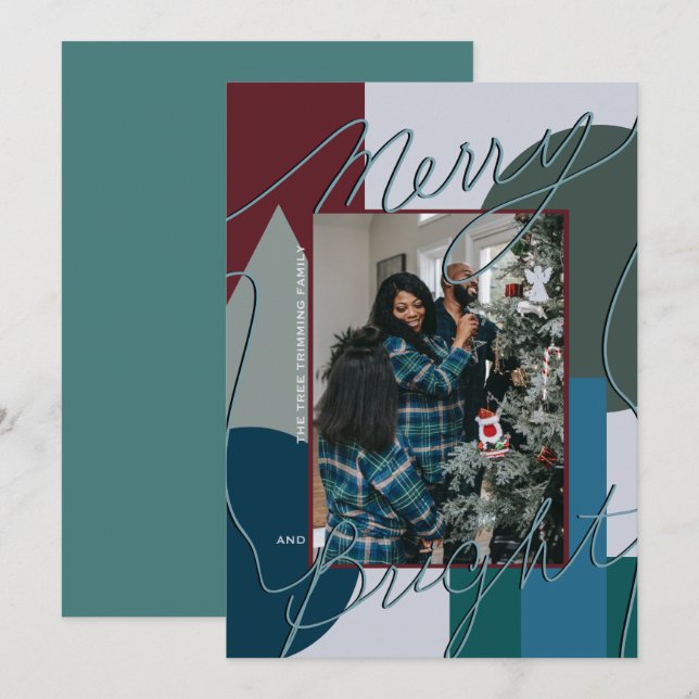 Modern Helgdag Merry Bright Blues Photo Geo (Fram/baksida)