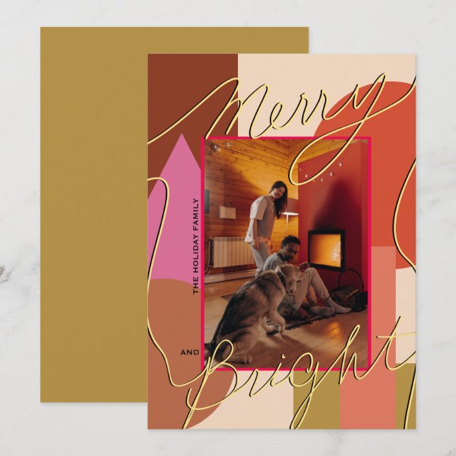 Modern Helgdag Merry Bright din fotogeometri (Fram/baksida)