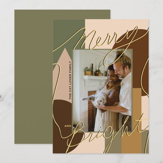 Modern Helgdag Merry Bright Earth Tones Photo Geo (Fram/baksida)