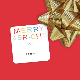 Modern Helgdag Merry & Bright Gift-Märkre Fyrkantigt Klistermärke