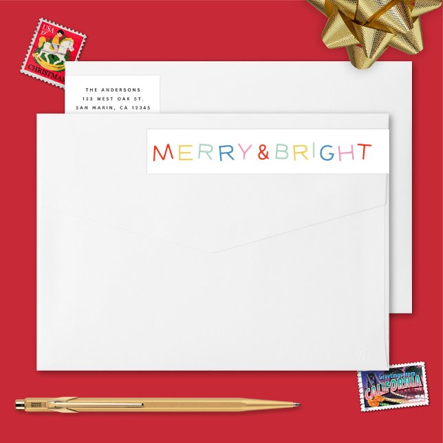 Modern Helgdag Merry & Bright-Returadress Etikettband (Skapare uppladdad)