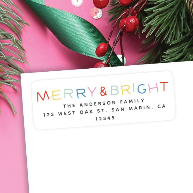 Modern Helgdag Merry & Bright-Returadress Returadress Etikett (Skapare uppladdad)