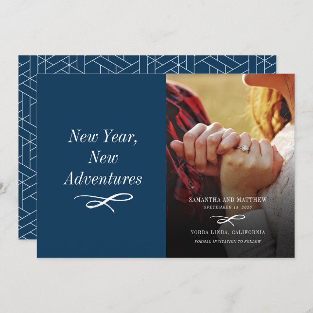 Modern Helgdag Photo Förlovning Spara Datumet (Fram/baksida)