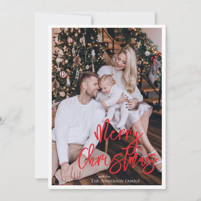 Modern Helgdag Red Script med Photo Inbjudningar (Framsida)