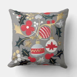 Modern Helgdag Red Silver & Guld Ornaments Kudde