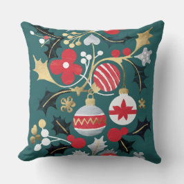 Modern Helgdag Red Silver & Guld Ornaments Teal Kudde