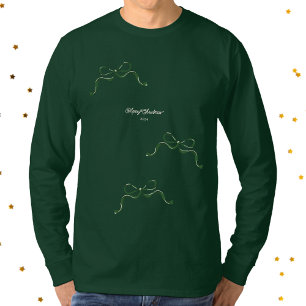 Modern Helgdag Tiny Grönt Bow-jul T Shirt