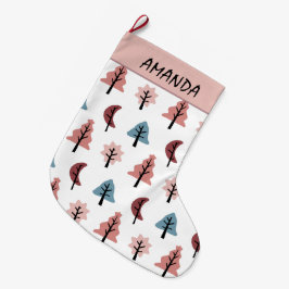 Modern Helgdag Träd Mönster - Cookie Cutter Namn Stor Julstrumpa