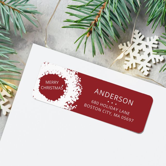 Modern Helgdag Wandan Returadress Red Returadress Etikett (Modern Holiday Wreath Return Address Red Label)