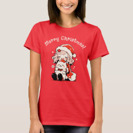 Modern Helgdag Whimsical Girl med Hund jul T Shirt