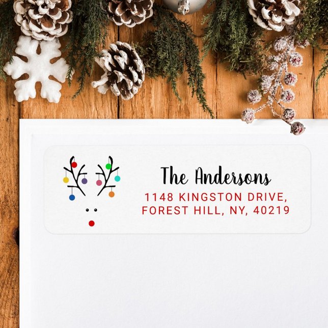 Modern Helgdag Whimsique rener jul Returadress Etikett (Skapare uppladdad)