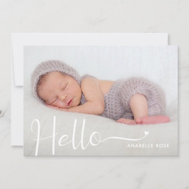 Modern Hello Baby Photo Birth Announcement Meddelande (Framsida)