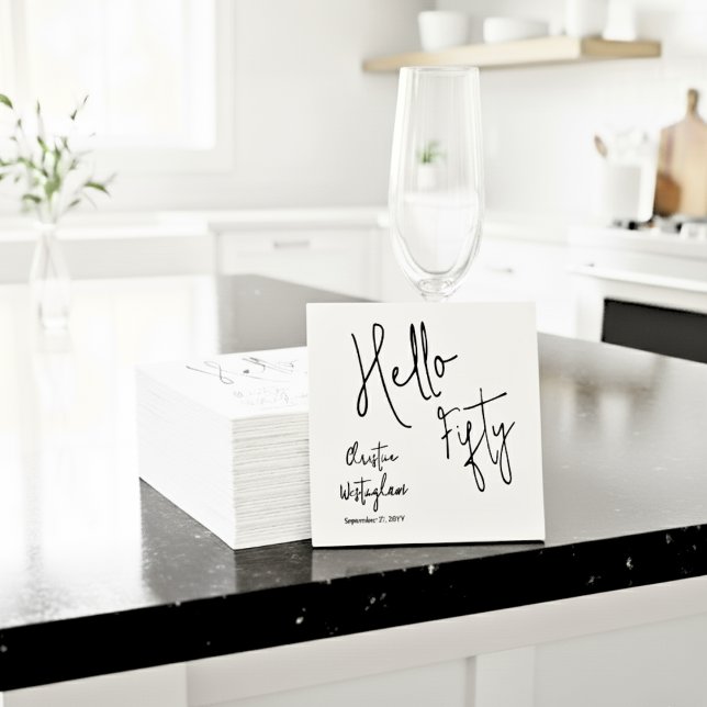 Modern Hello Fifty Script 50-års Cocktail Pappersservett (Skapare uppladdad)