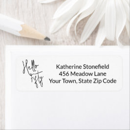Modern Hello Fifty Script 50th Birthday Party Returadress Etikett