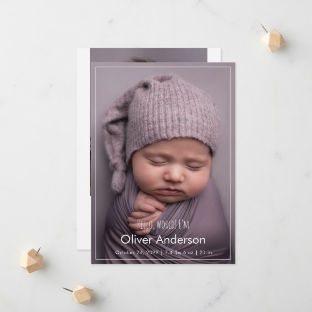 Modern Hello Newborn Baby Photo Collage Birth  Meddelande (Fram/Back In Situ)