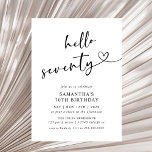 Modern Hello Seventy Black and White 70th Birthday Inbjudningar<br><div class="desc">Celebrate seventy years in style with this modern black and white “Hello Seventy” birthday invitation. Featuring elegant typography and a clean minimalist layout,  it’s perfect for an upscale dinner,  cocktail party,  or milestone celebration. A classy and timeless choice for a 70th birthday event.</div>