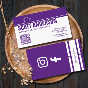 Modern Hem Logo Sociala Medier QR-kod Lila Visitkort