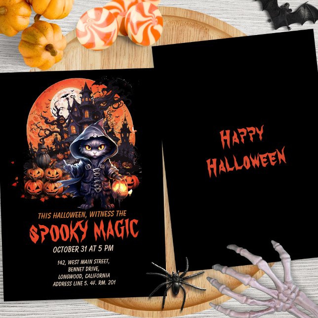 Modern hemlig House Black Cat Witch Halloween Inbjudningar (Skapare uppladdad)