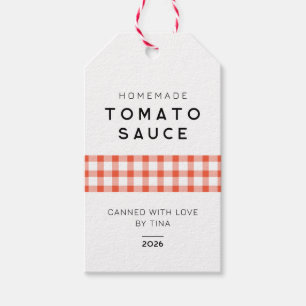 Modern hemmagjord tomatsås med rutig design presentetikett