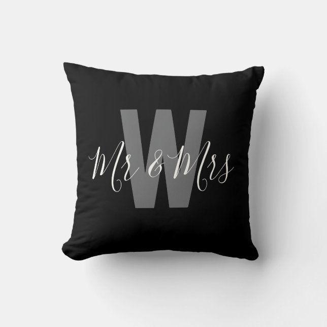 Modern Herr Fru Svart Vitt Monogram Kudde (Framsida)