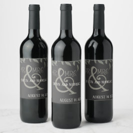 Modern Herr och fru Black Enkel Elegans Kreativite Vinflaska Etikett