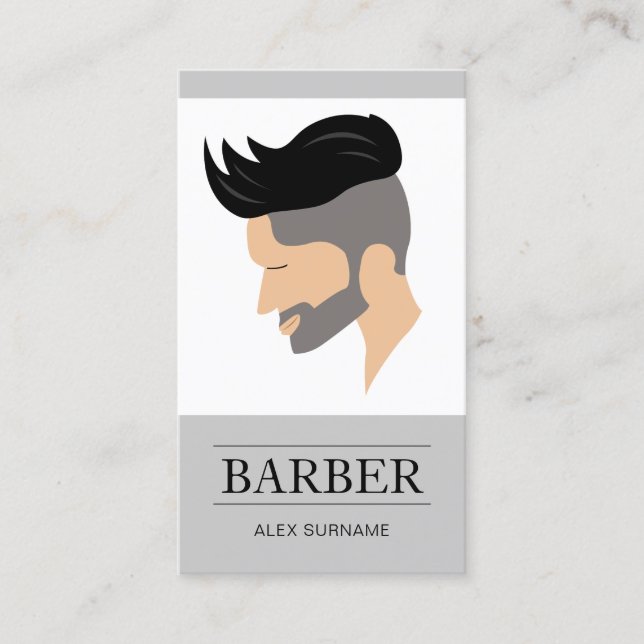 Modern Herrars Hårstilsillustration Grå Barberare Visitkort (Framsida)