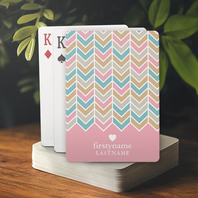 Modern Herringbone Mönster - Rosa Blue Guld Casinokort (Personalized playing cards)