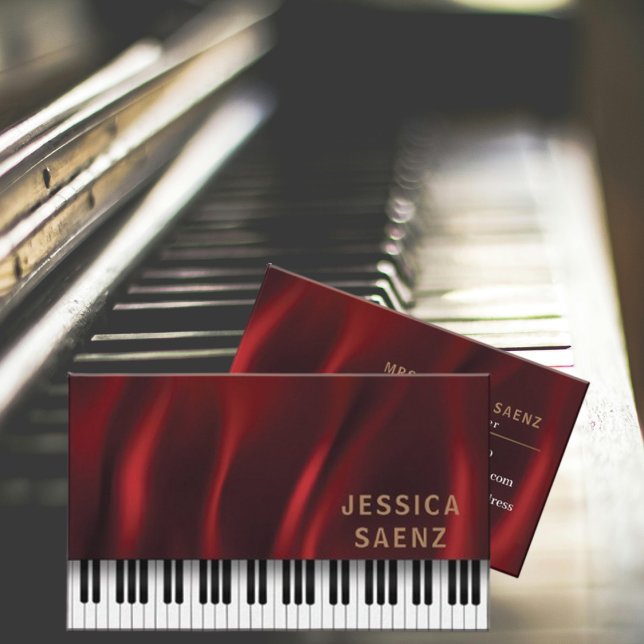 Modern Hett Red Velvet Piano Teacher Visitkort (Skapare uppladdad)