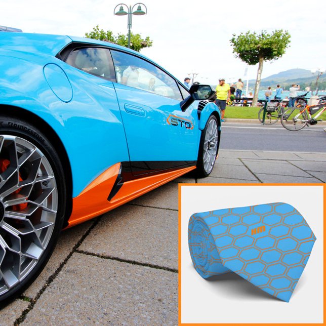 Modern hexagonisk orange mönster och monogram Tie Slips (Skapare uppladdad)