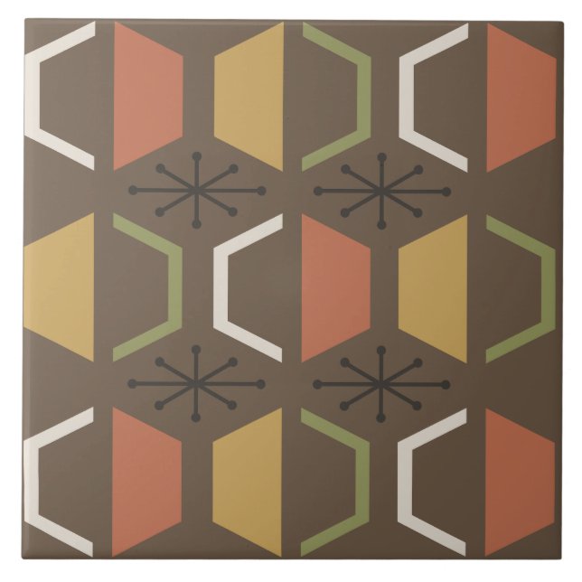 Modern Hexagons Brown i mitten av århundradet Kakelplatta (Framsidan)