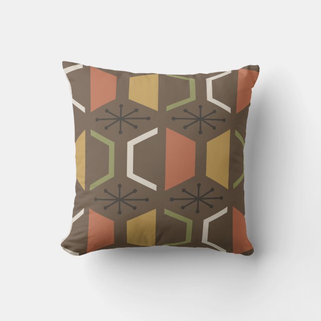 Modern Hexagons Brown i mitten av århundradet Kudde (Framsida)