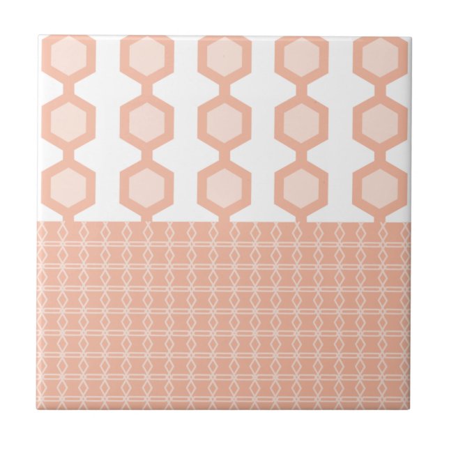 Modern Hexagons Pastel Peach i mitten av århundrad Kakelplatta (Framsidan)