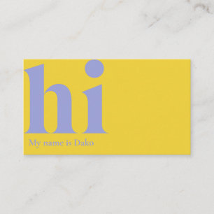 Modern "hi"-affärskort i gult och periwinkle visitkort