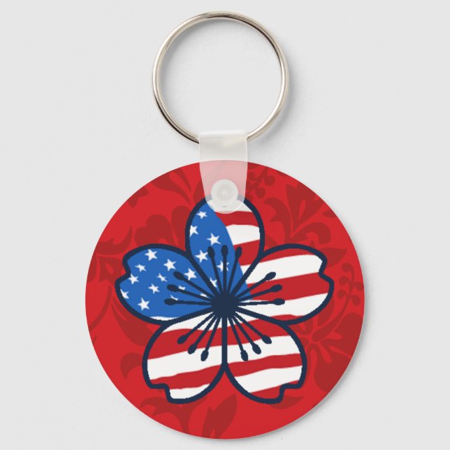 Modern Hibiscus American Flagga Patriotic Nyckelri Nyckelring (Framsida)